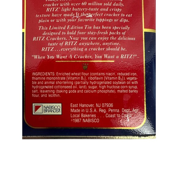 Limited Edition Ritz Crackers Collectible Vintage Tin Container 1987 Nabisco - Picture 7 of 14
